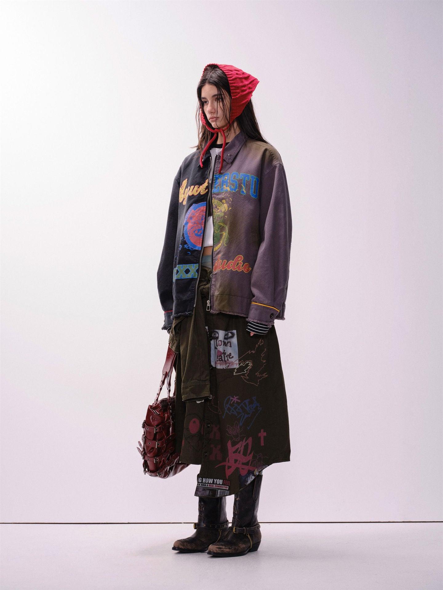Graffiti Stitching Jacket – Unisex, Loose Fit