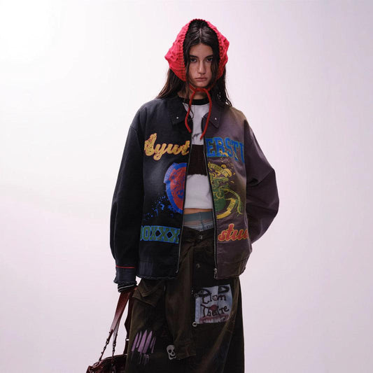 Graffiti Stitching Jacket – Unisex, Loose Fit