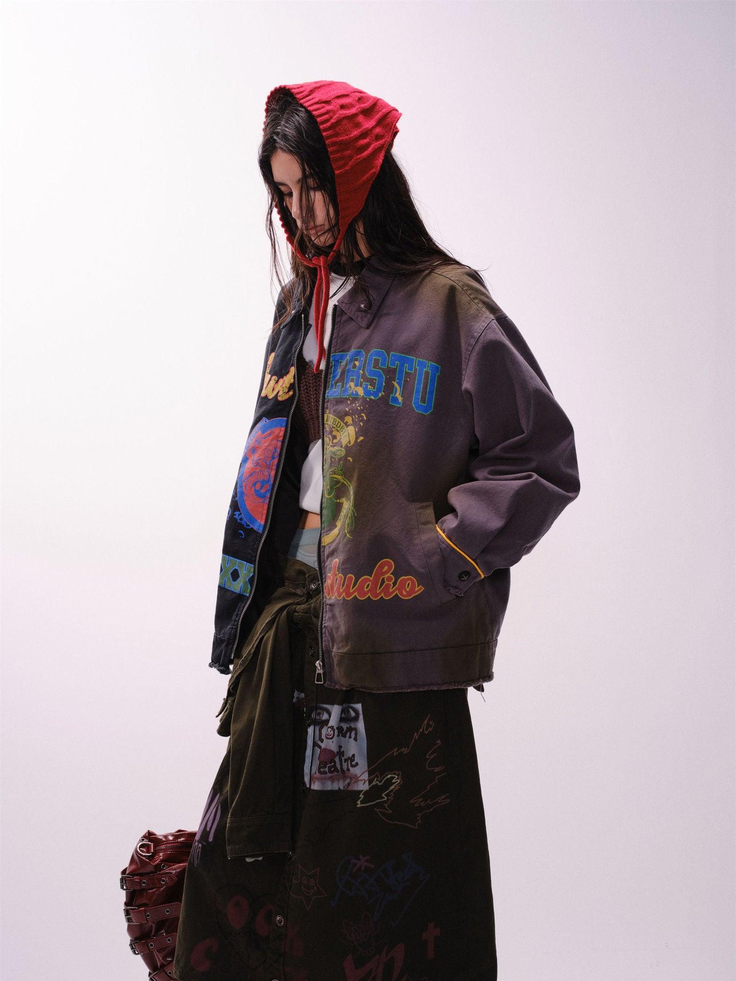 Graffiti Stitching Jacket – Unisex, Loose Fit
