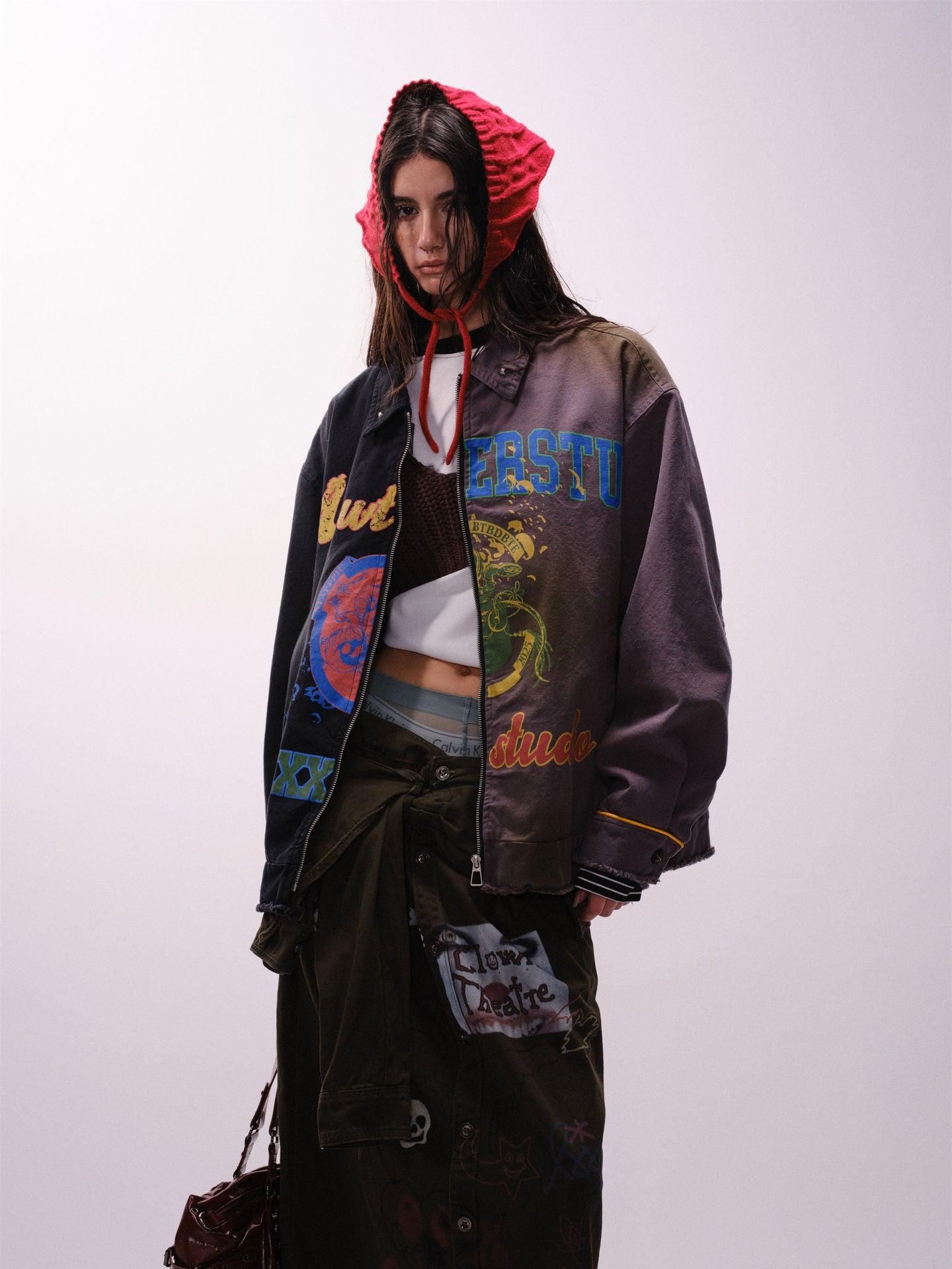 Graffiti Stitching Jacket – Unisex, Loose Fit