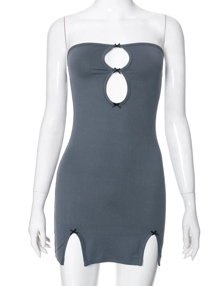 Bow Appliques Bandeau Mini Dress.