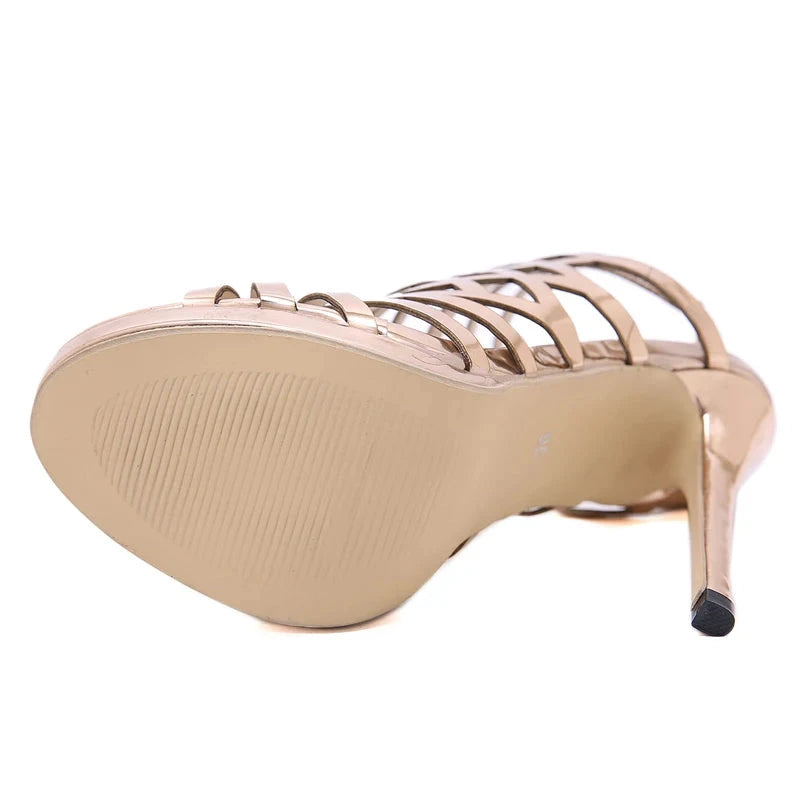 Patent Leather Gladiator Golden Stilettos.