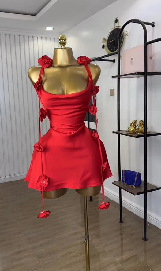 Floral Applique Sleeveless Strap A-line Mini Dress