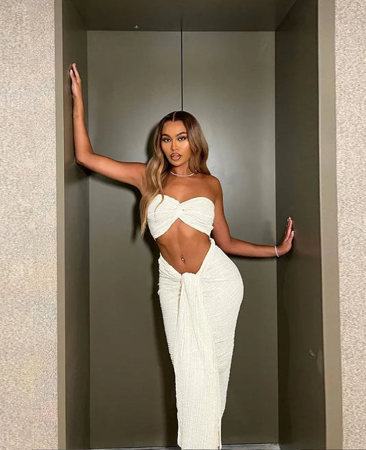 Knotted Strapless Top + Bandage Skirt Set