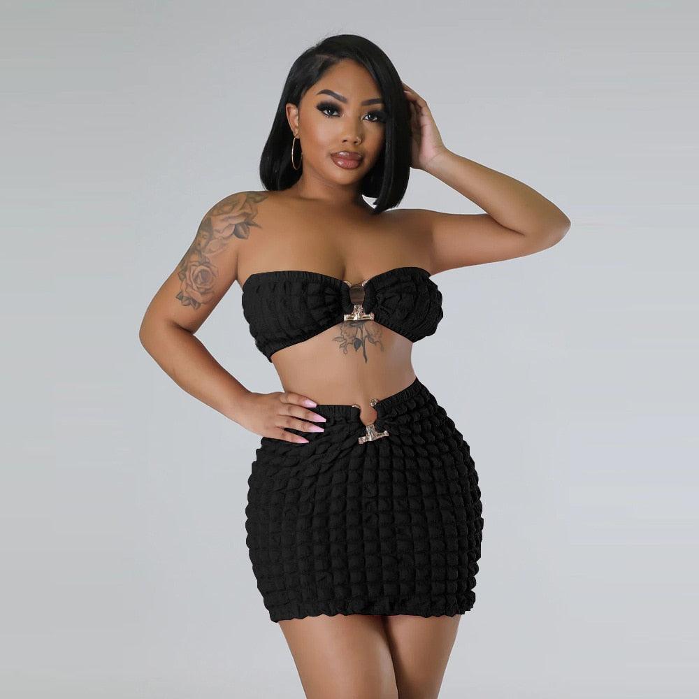 Bubble Texture Bandeau Top + Mini Skirt Set - ANNAJEVOLI