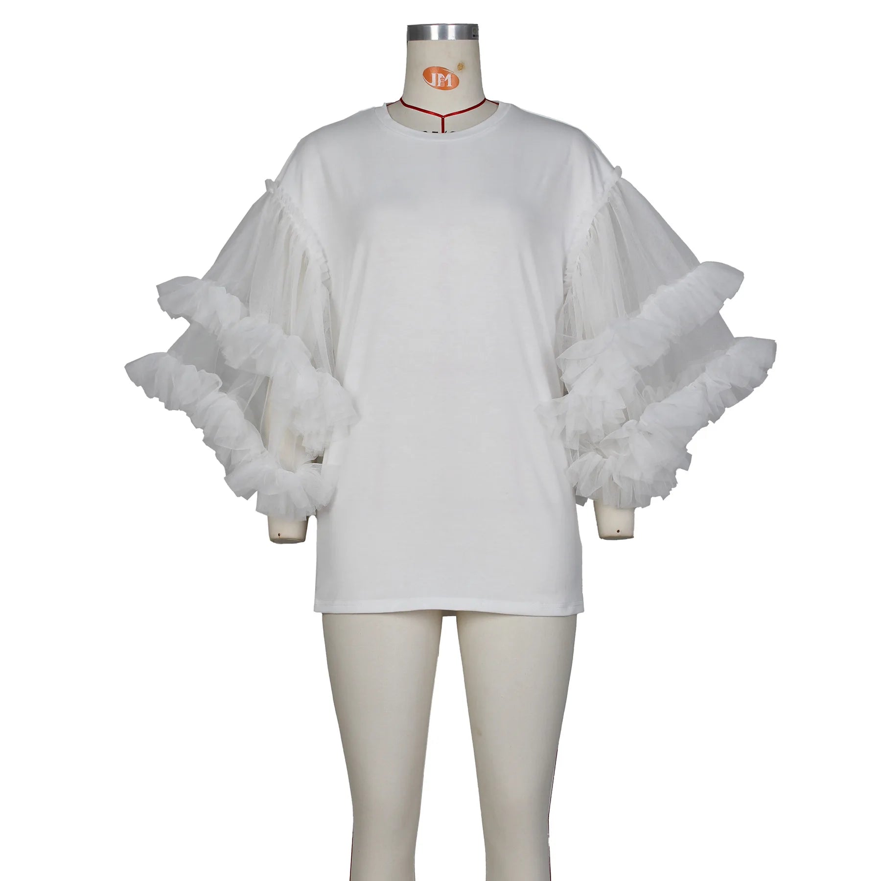 CM.YAYA Women Mesh Ruffles Flare Long Sleeve Patchwork O-neck T-shirt Style Dress 2023 Street Fashion Vestidos Evening Dresses.