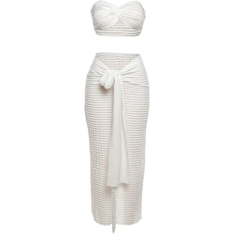 Knotted Strapless Top + Bandage Skirt Set