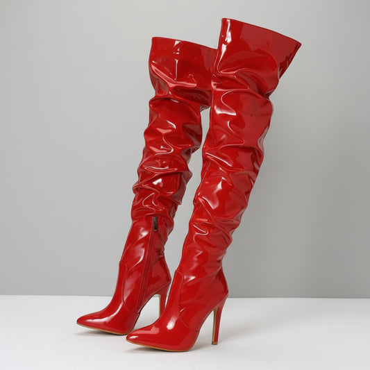 Over The Knee Patent Leather Stiletto Boots.