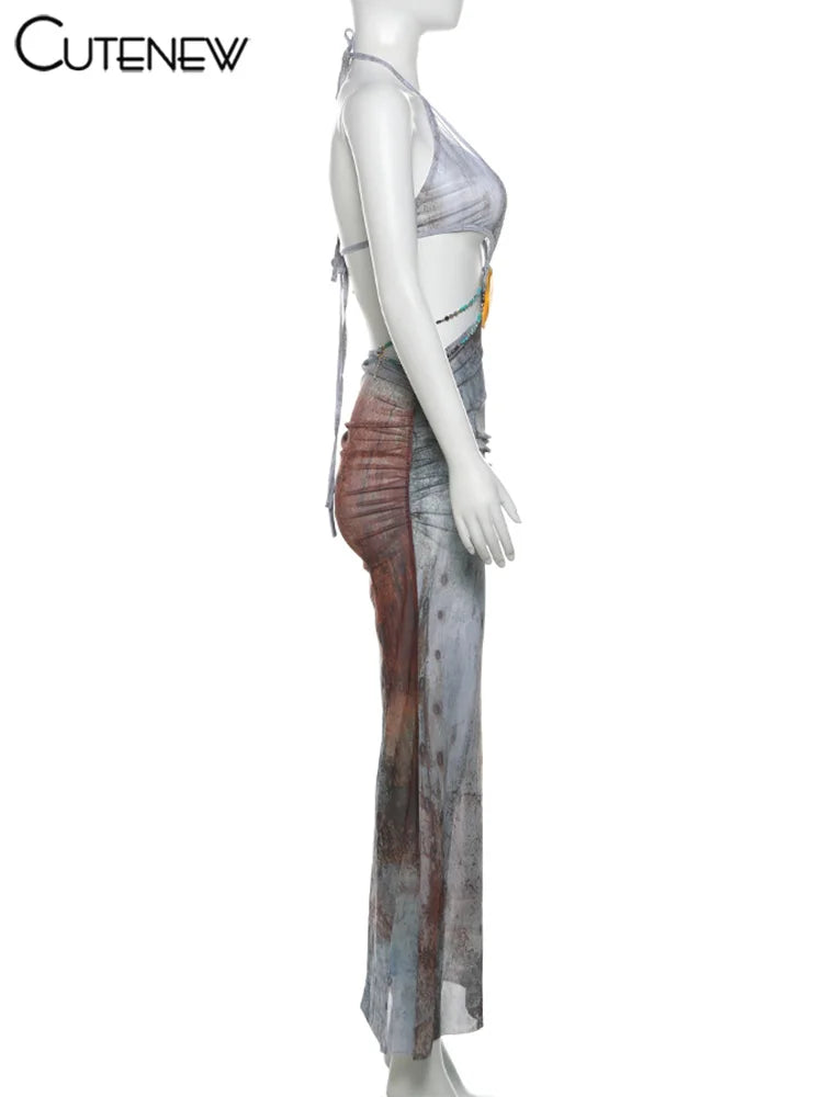 Vintage Halter V-neck Backless Maxi.