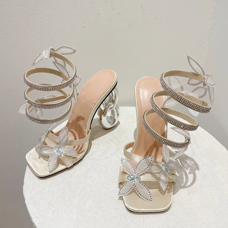 Butterfly Strap Square Toe Heels.