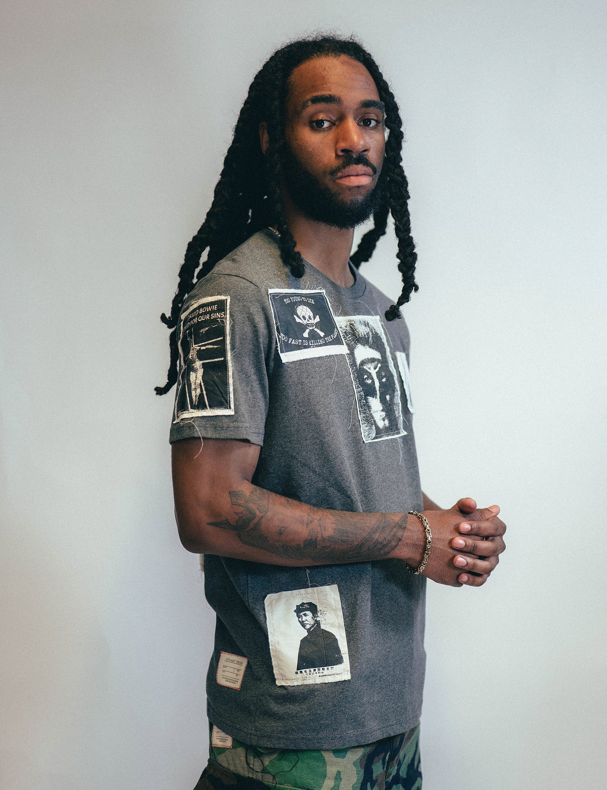 'Saint' Multipatch T-Shirt in Grey.