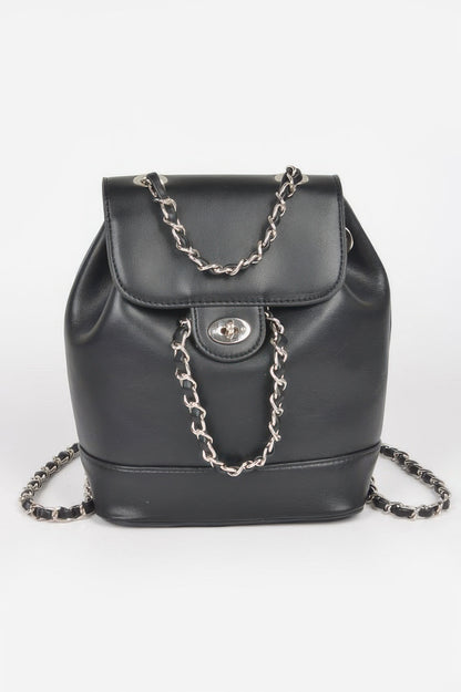 Faux Leather Flap Backpack.