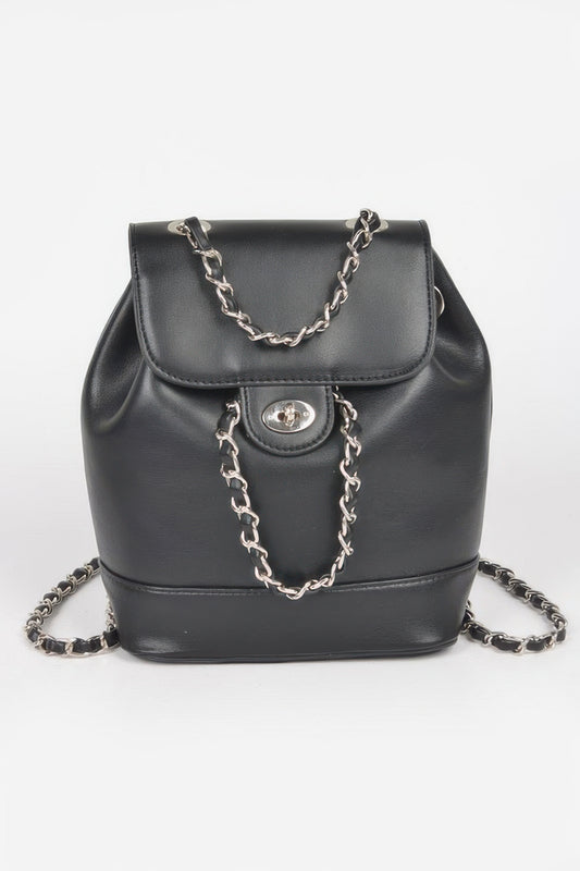Faux Leather Flap Backpack.