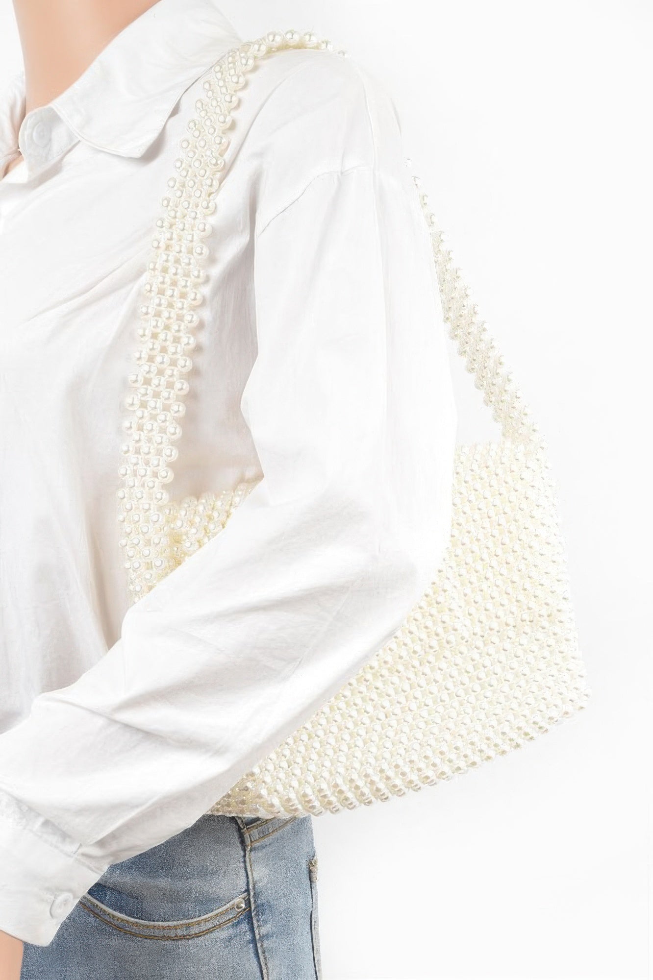 Hand Made Faux Pearl Bead Flap Shoulder Bag.