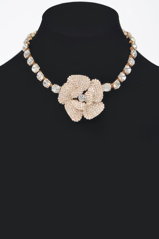 Rhinestone Faux Pearl Flower Choker.