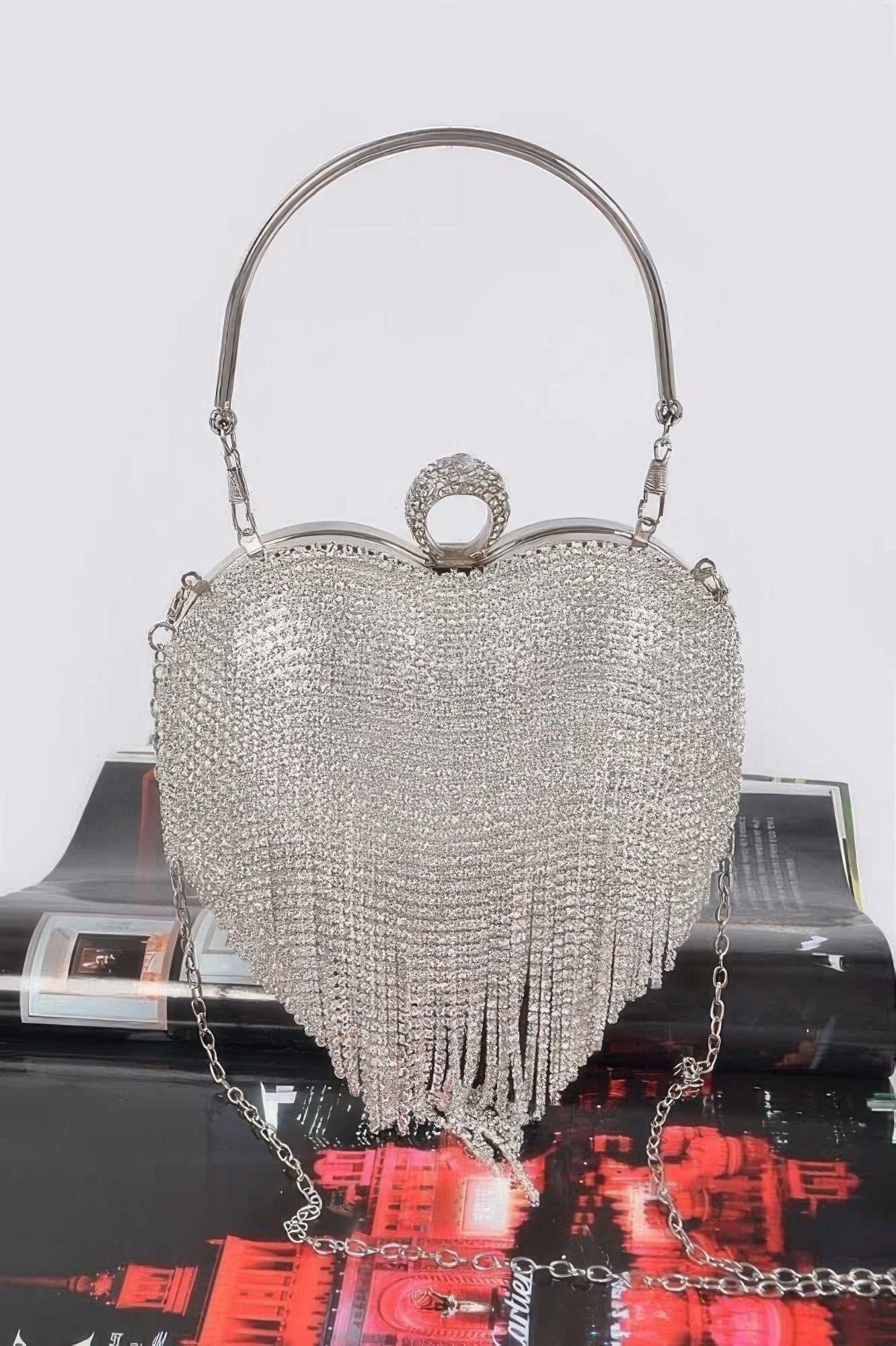 Rhinestone Fringe Heart Shape Party Bag.