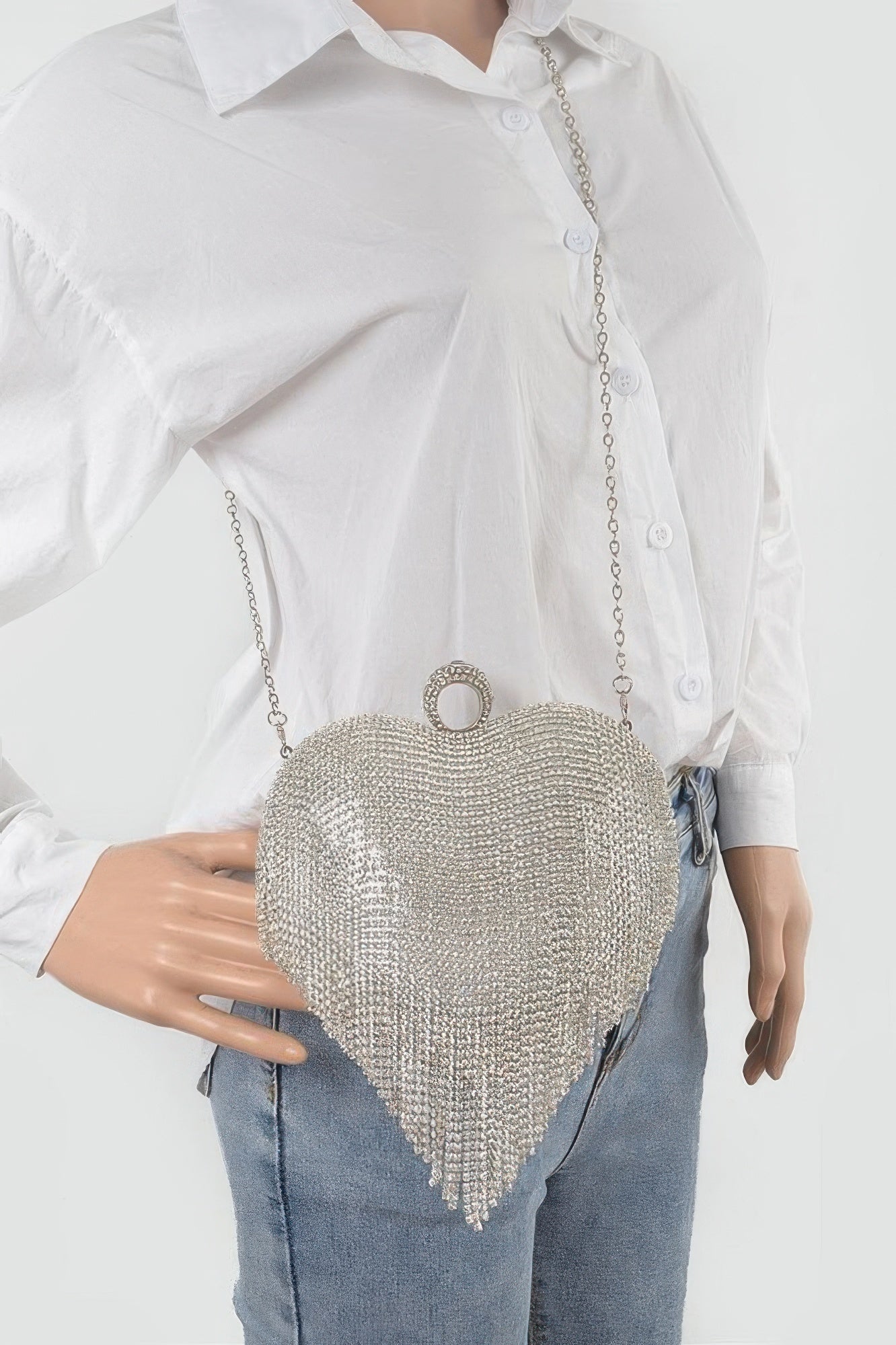 Rhinestone Fringe Heart Shape Party Bag.