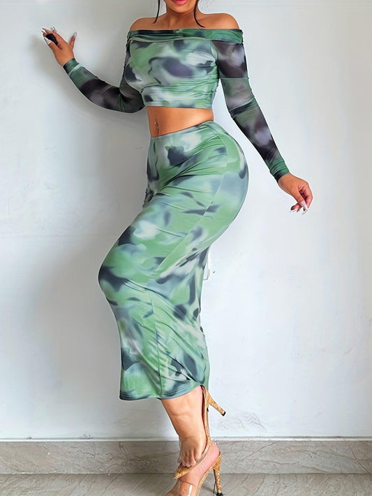 Off Shoulder Crop & Maxi Skirt Set.