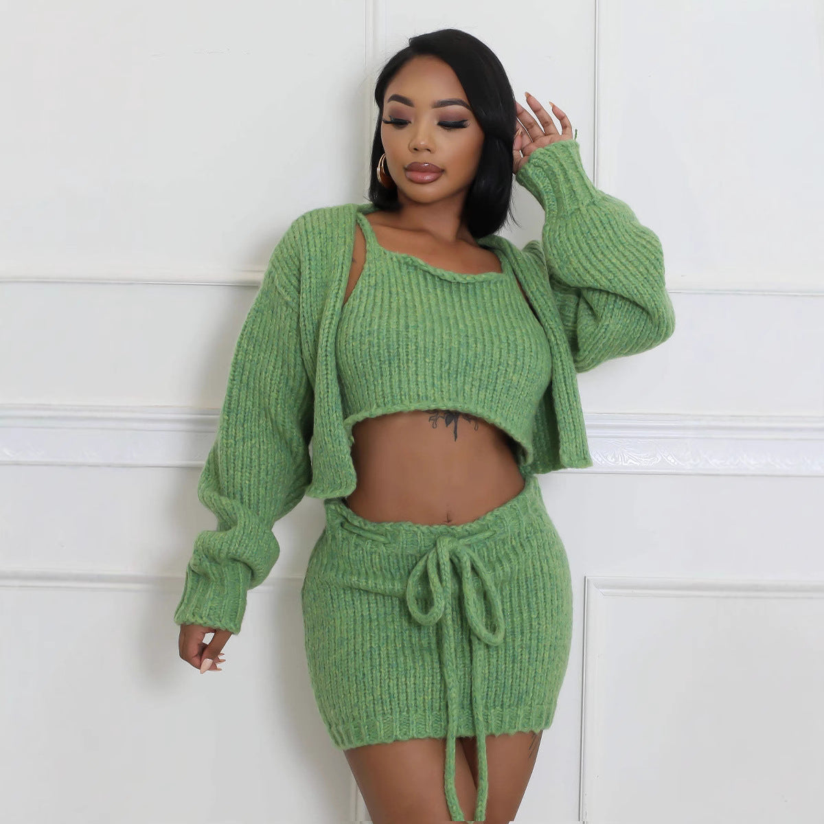 3-Piece Green Knit Set.