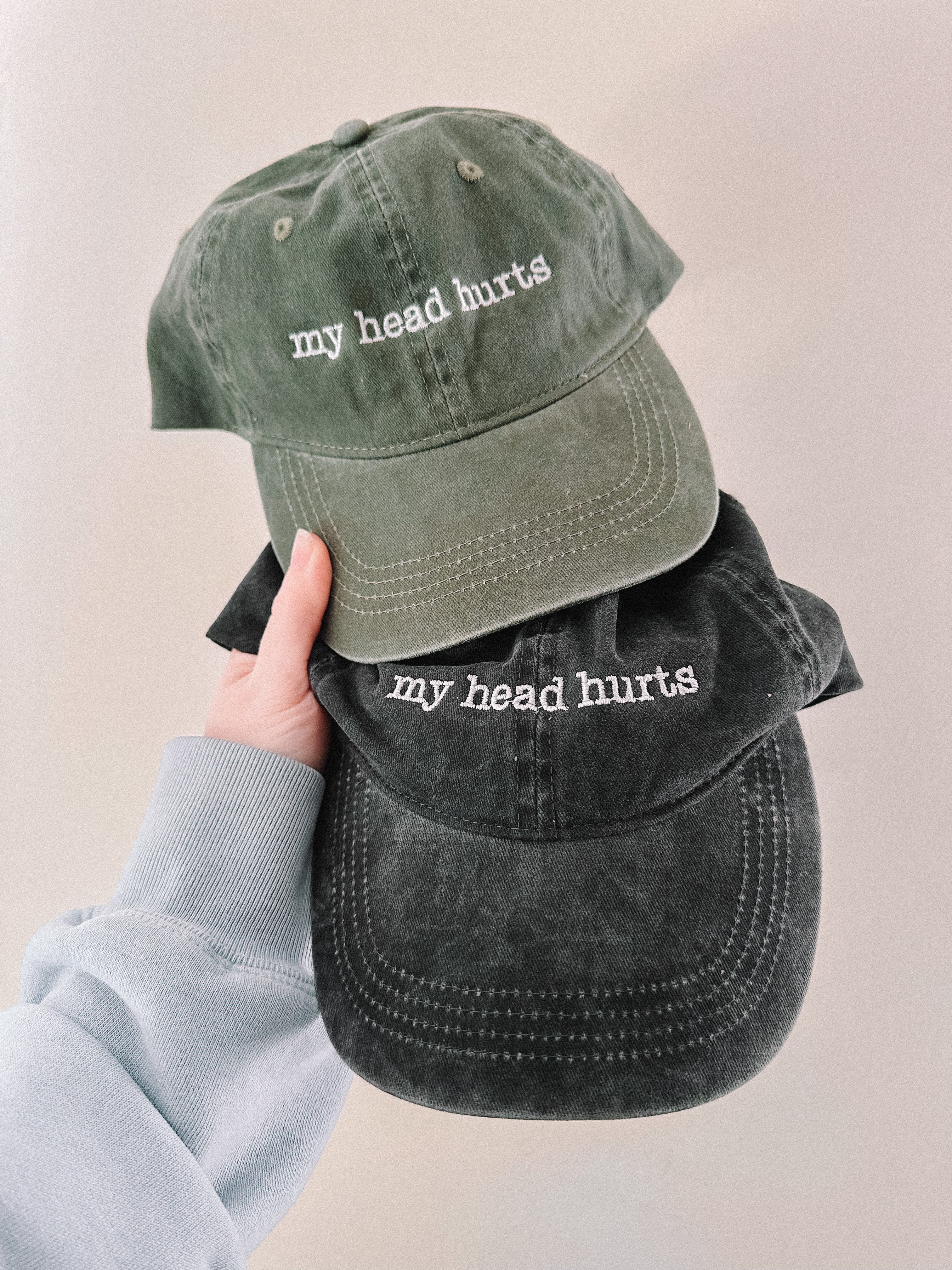 My Head Hurts embroidered baseball cap.