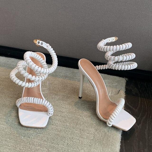 SUOJIALUN 2022 New Arrival Women Sandal Fashion Brand Narrow Band Gladiator Shoes Ladies Thin High Heel Sexy Pumps Shoes - Annajevoli